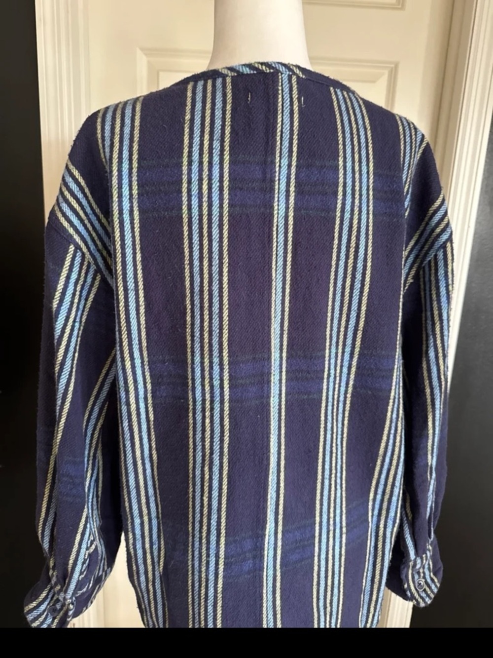 FREE PEOPLE We The Free Denim Dreaming Pullover in Blue Stripe oversized Small - Picture 7 of 12